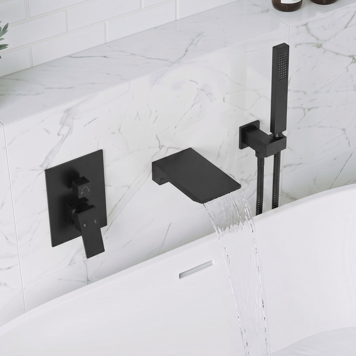 Modern Single-Handle Wall-Mounted Bathtub Faucet with Hand Shower