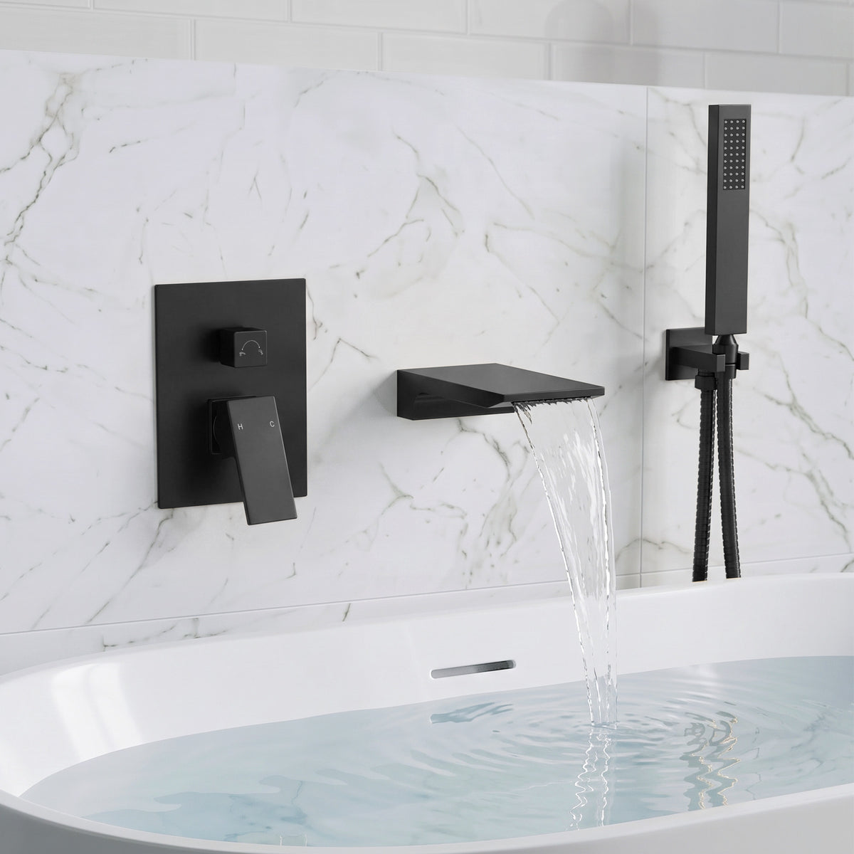 Modern Single-Handle Wall-Mounted Bathtub Faucet with Hand Shower