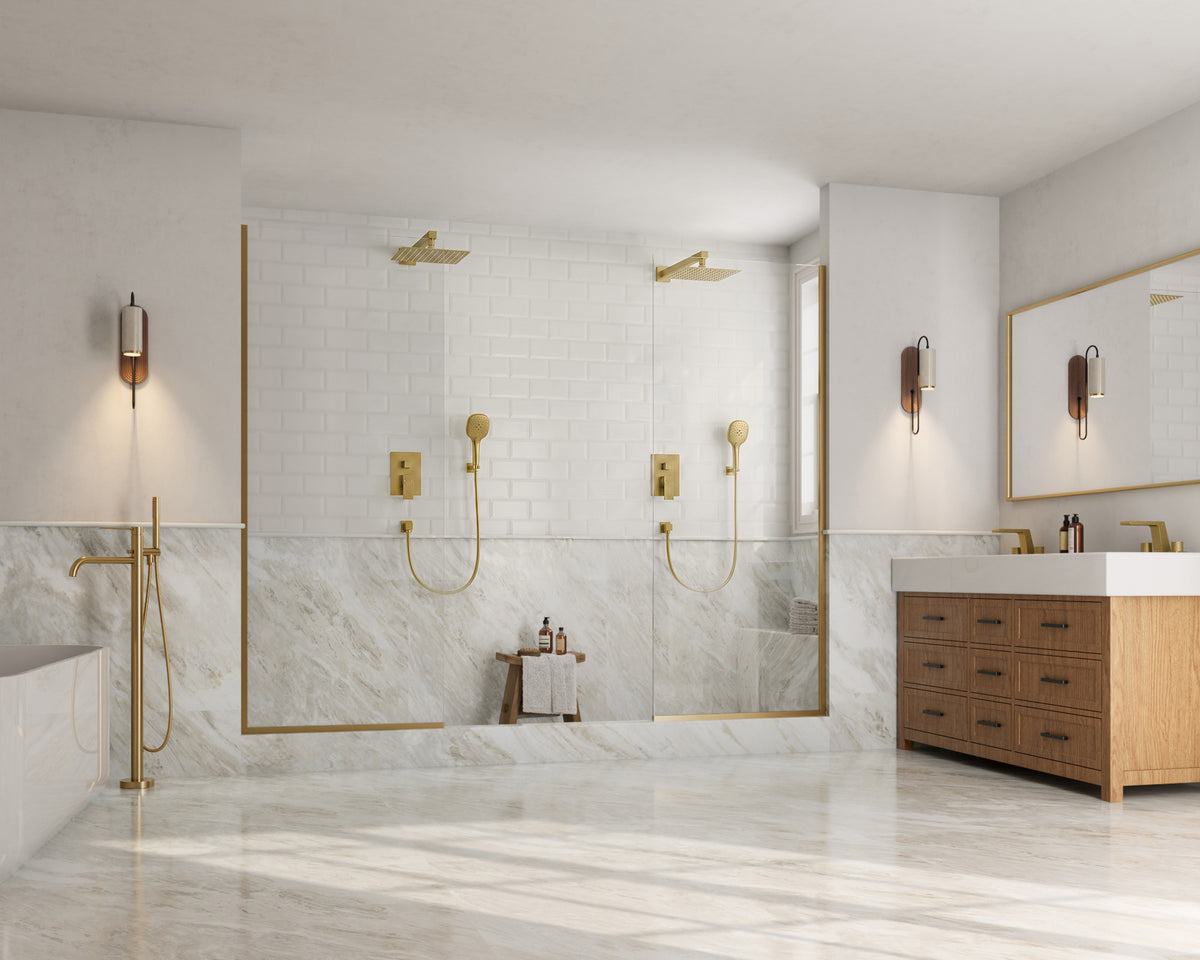 Square Wall-Mounted Pressure-Balanced Shower System with Adjustable Handheld