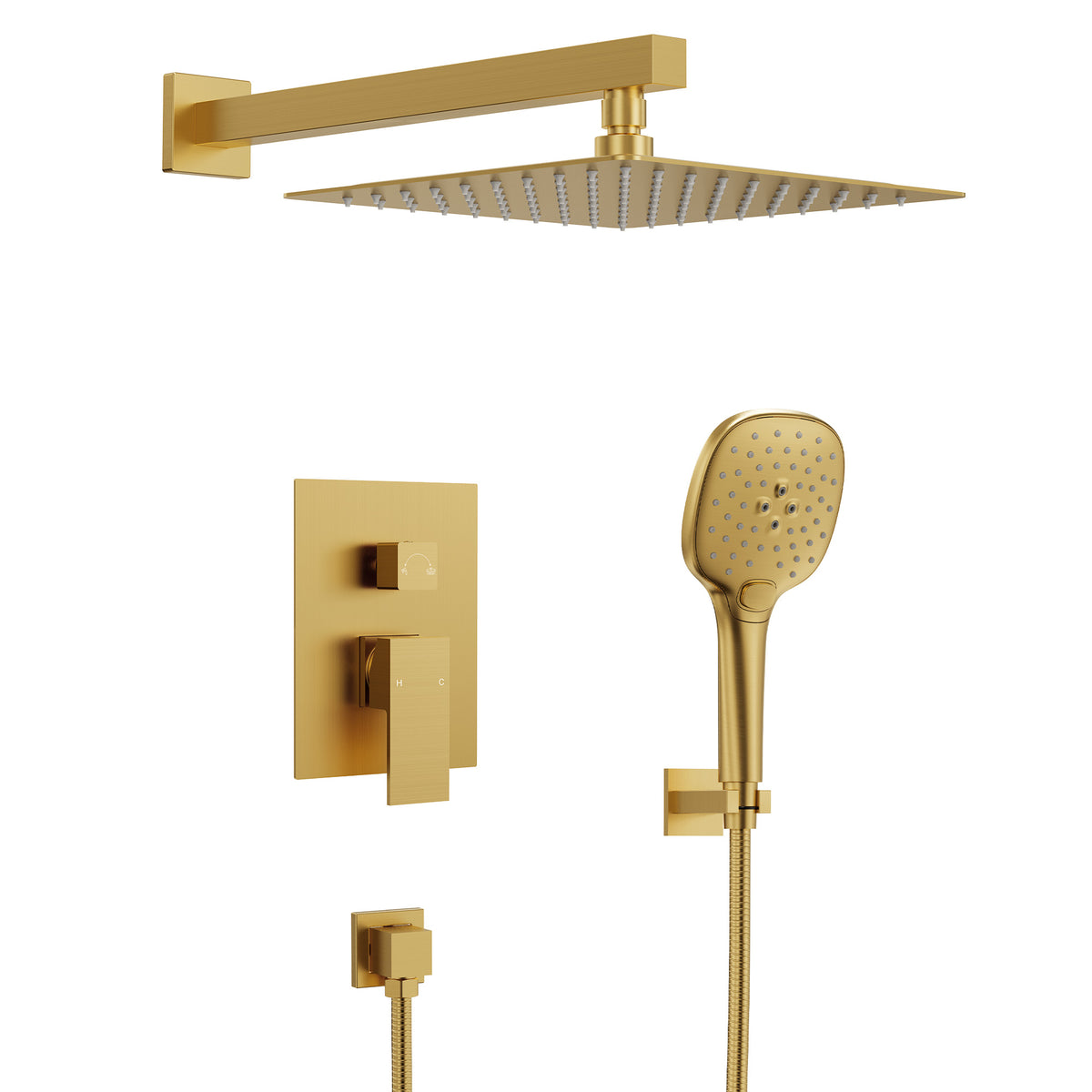 Square Wall-Mounted Pressure-Balanced Shower System with Adjustable Handheld