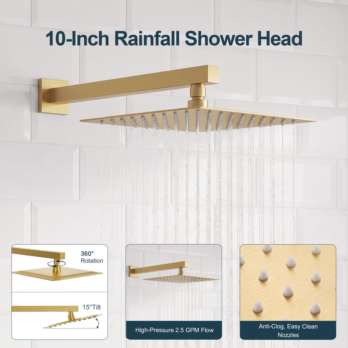 Square Wall-Mounted Pressure-Balanced Shower System with Adjustable Handheld