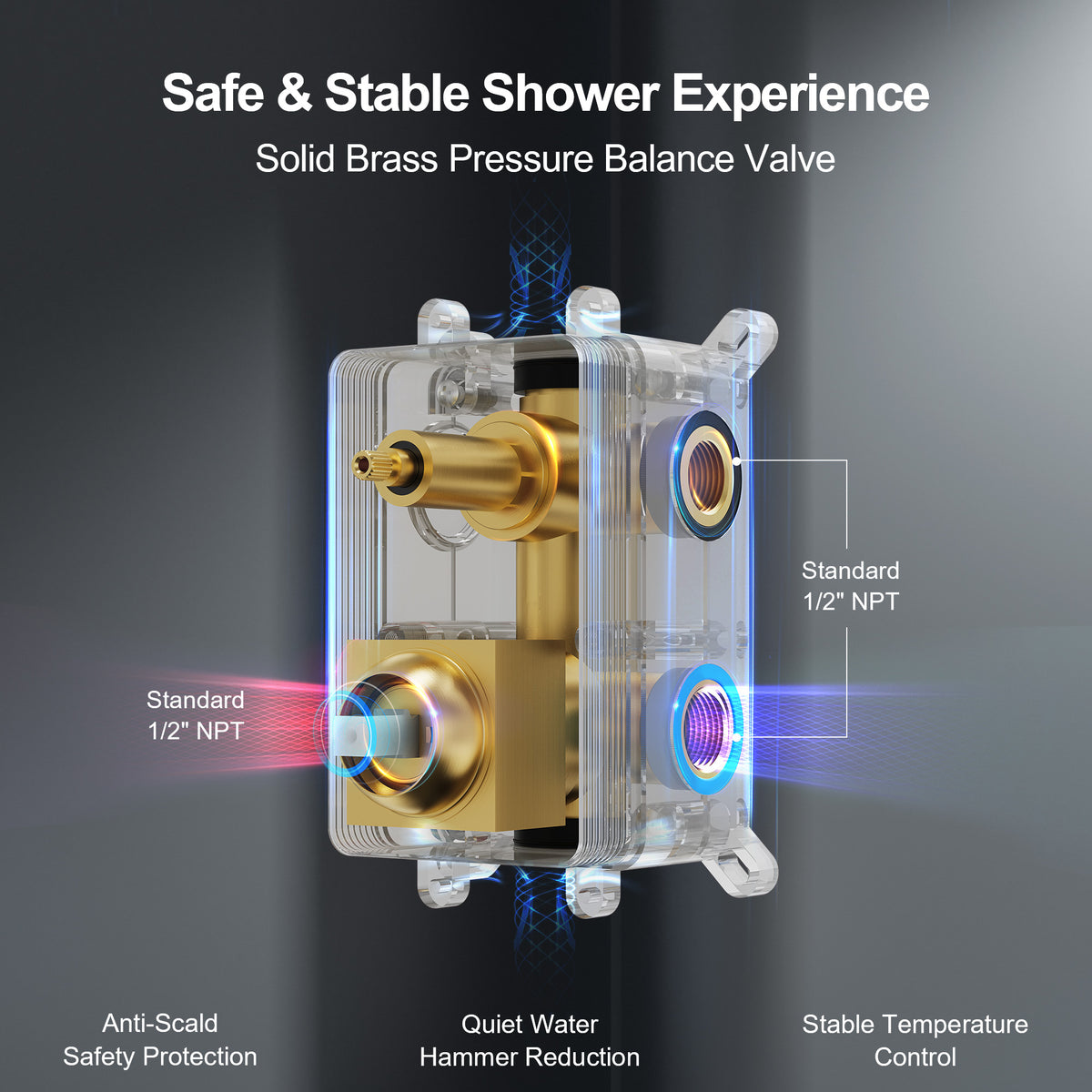 Square Wall-Mounted Pressure-Balanced Shower System with Adjustable Handheld