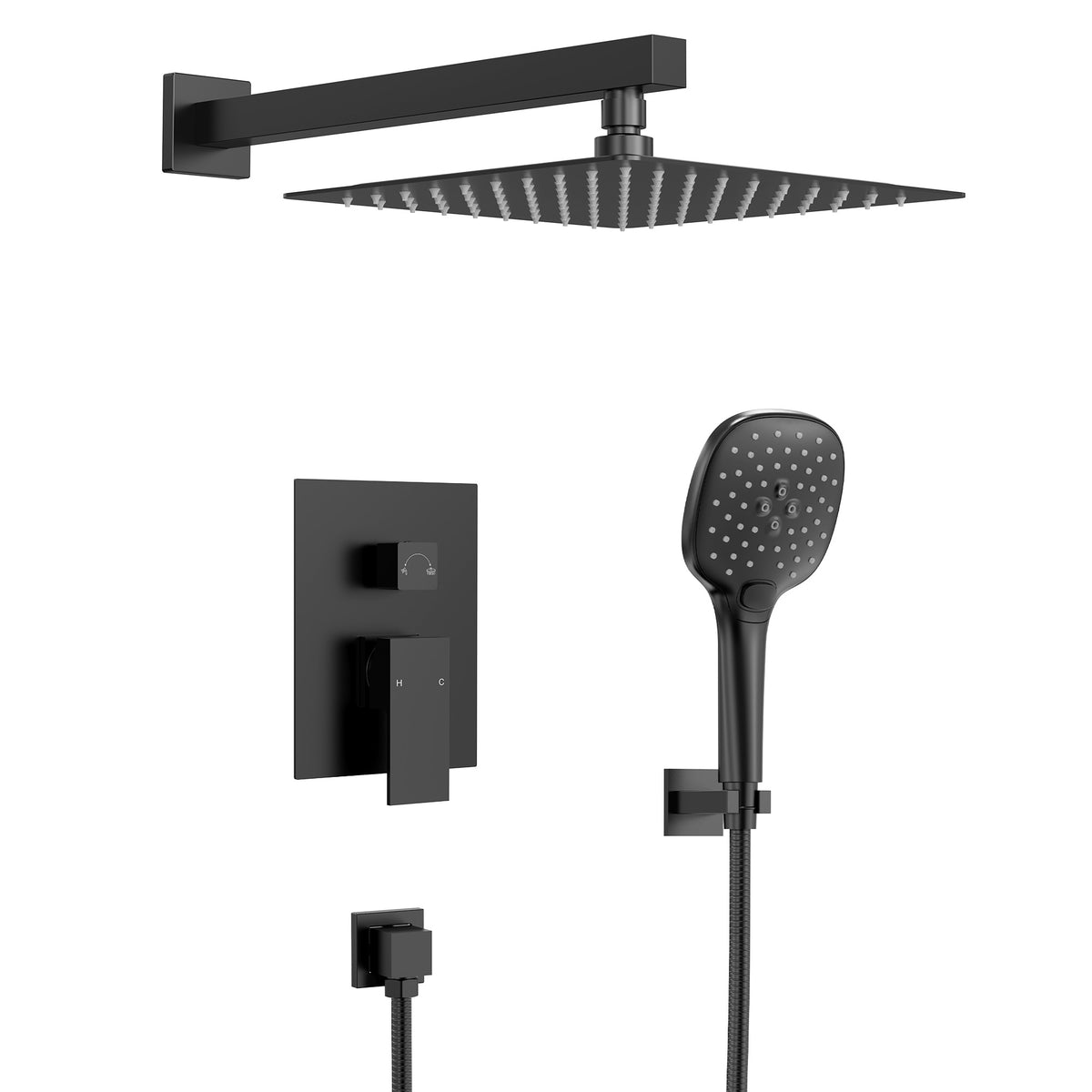 Square Wall-Mounted Pressure-Balanced Shower System with Adjustable Handheld