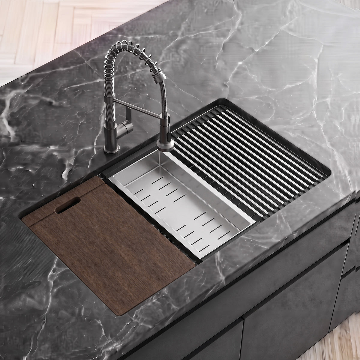 32-Inch Undermount Workstation Kitchen Sink with Four Accessories