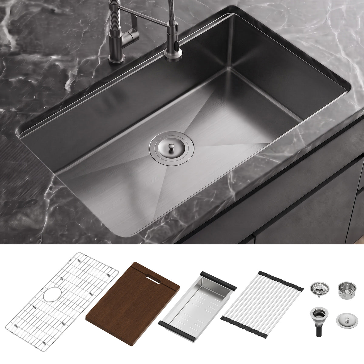32-Inch Undermount Workstation Kitchen Sink with Four Accessories