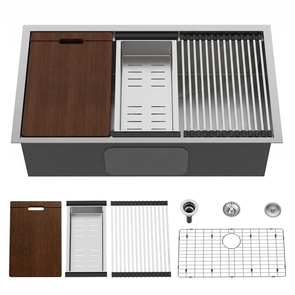 30-Inch Undermount Stainless Steel Workstation Kitchen Sink with Deep Basin