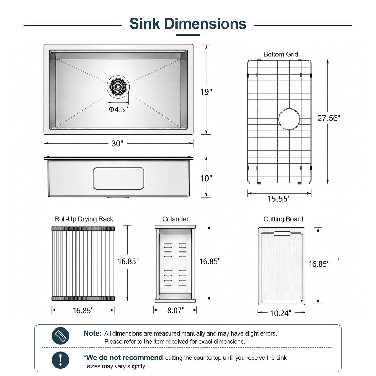 30-Inch Undermount Stainless Steel Workstation Kitchen Sink with Deep Basin