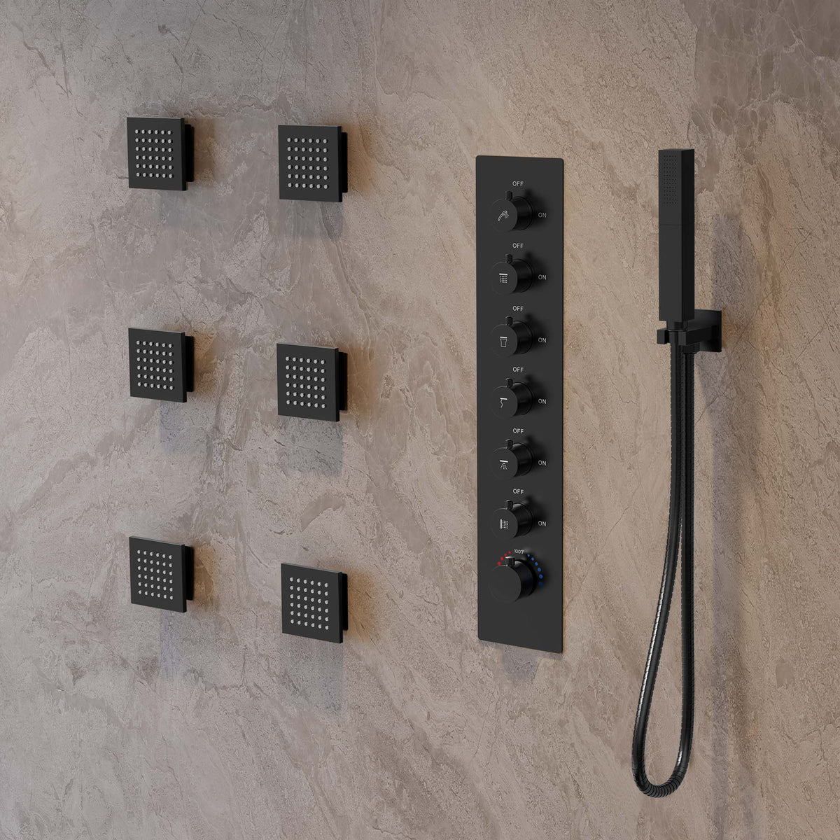 LED Music Ceiling-Mounted Thermostatic Shower System with Body Jets