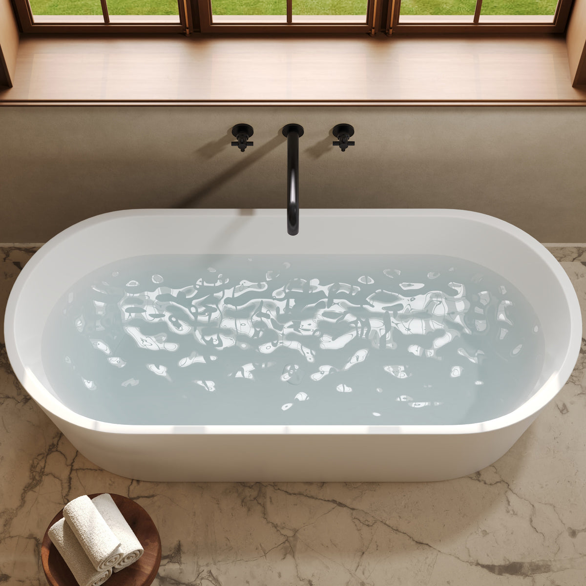 Wall-Mounted Long-Spout Roman Bathtub Faucet with Dual Handles