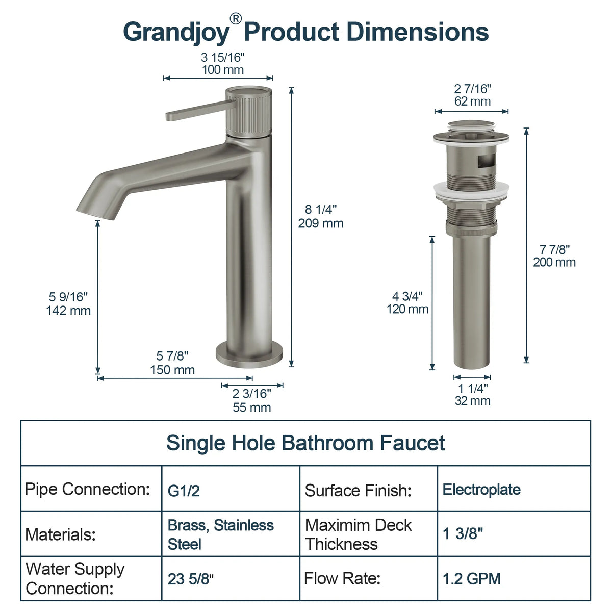 Single-Handle Bathroom Sink Faucet With Pop-Up Drain