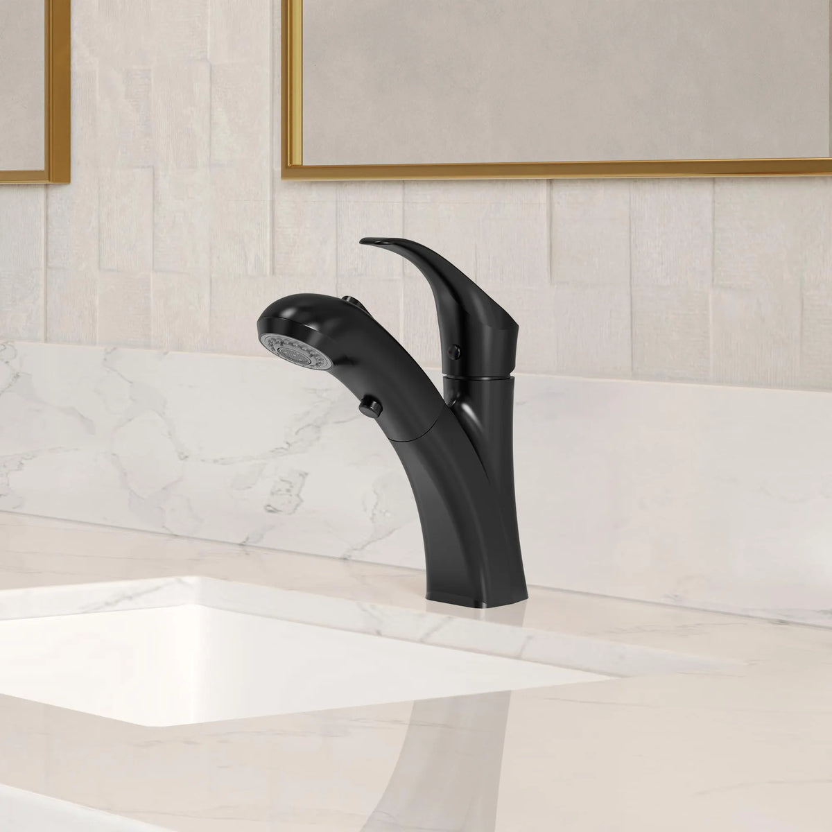 Single-Handle Pull-Out Bathroom Sink Faucet With Dual Spray Modes And Pop-Up Drain