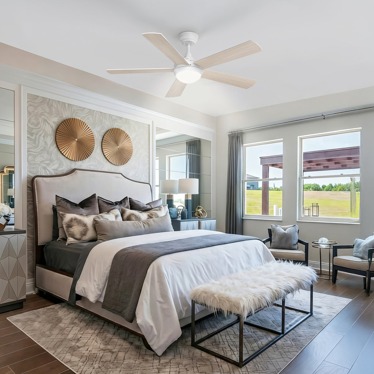 48-Inch Downrod Mount 5-Blade Ceiling Fan with Light and Smart Control
