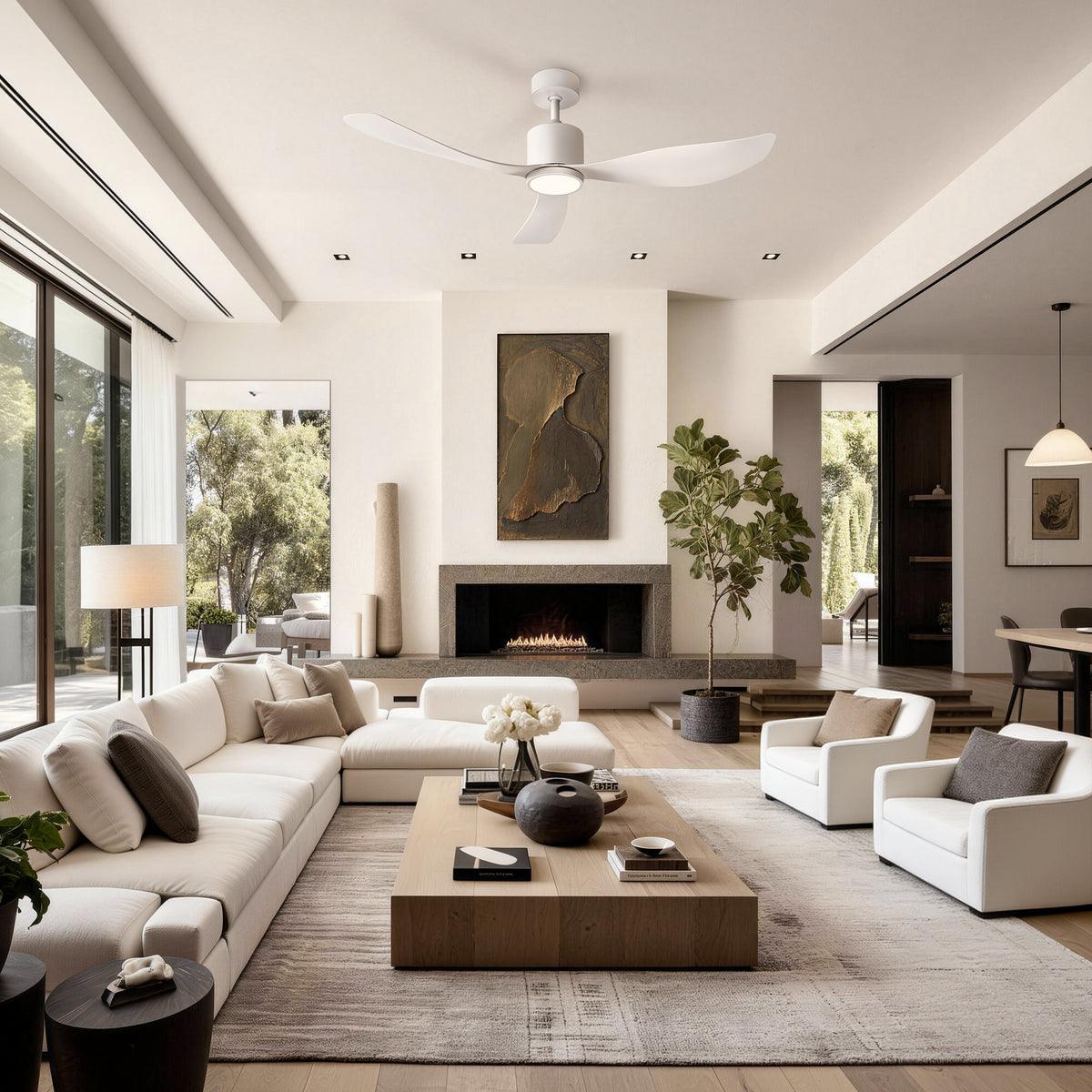 52-Inch Downrod Mount 3-Blade Ceiling Fan with Light and Remote Control