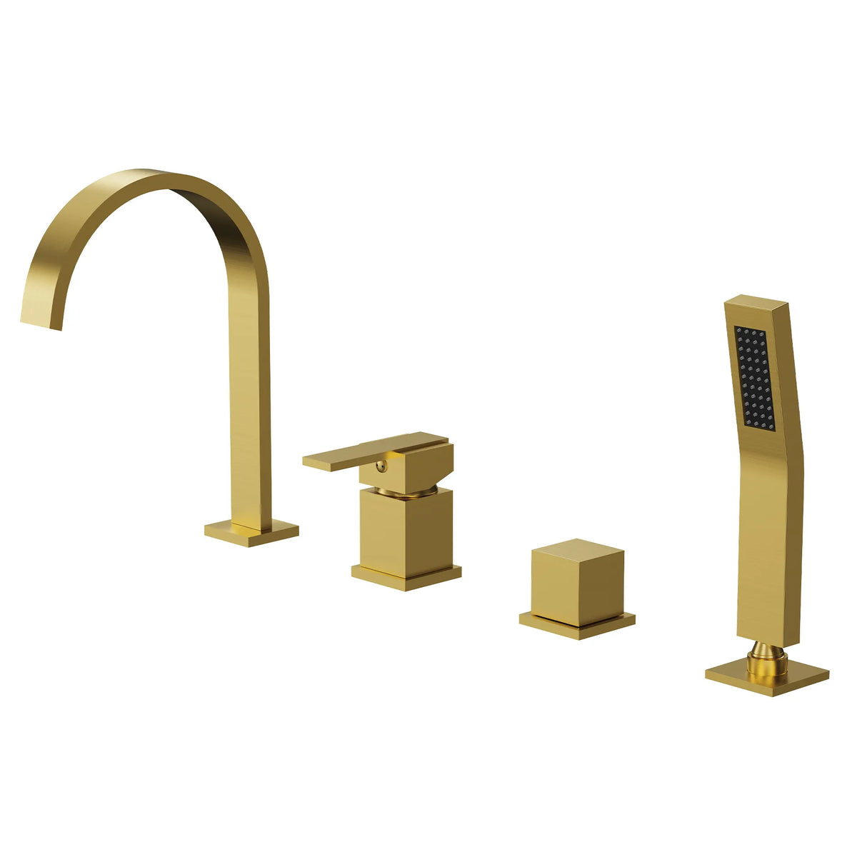Deck-Mounted Waterfall Bathtub Faucet with Dual Handles and Hand Shower