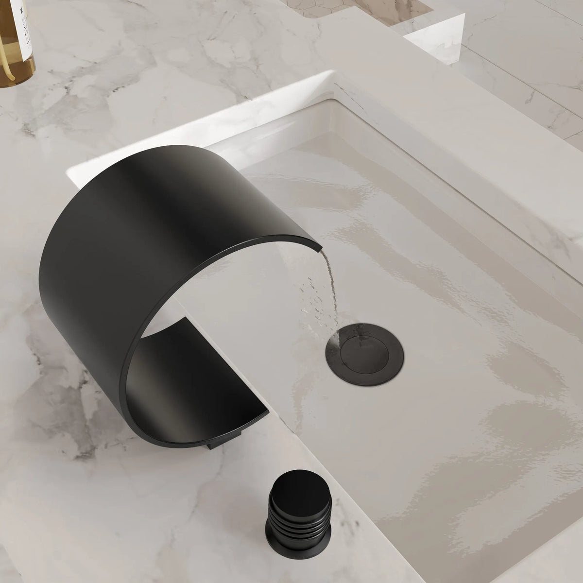 Two-Handle Waterfall Widespread Bathroom Sink Faucet With Pop-Up Drain