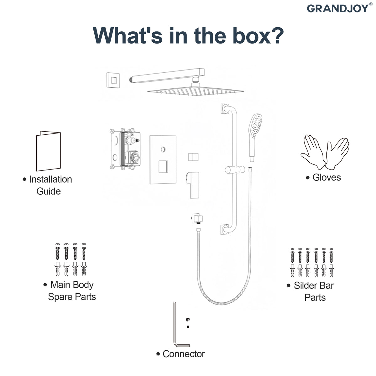 Square Wall-Mounted Shower System with Adjustable Slide Bar