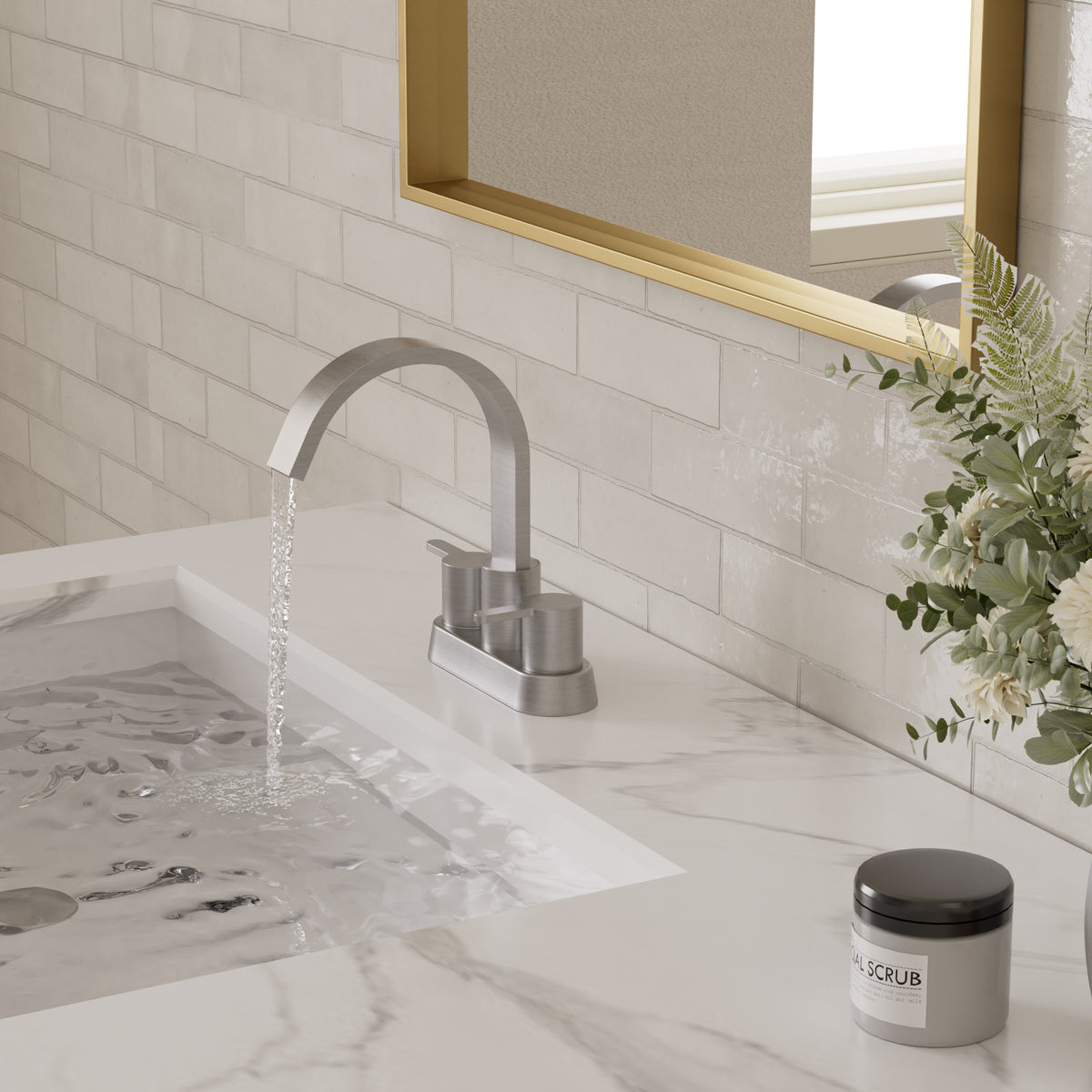Two-Handle Centerset Bathroom Sink Faucet With Pop-Up Drain