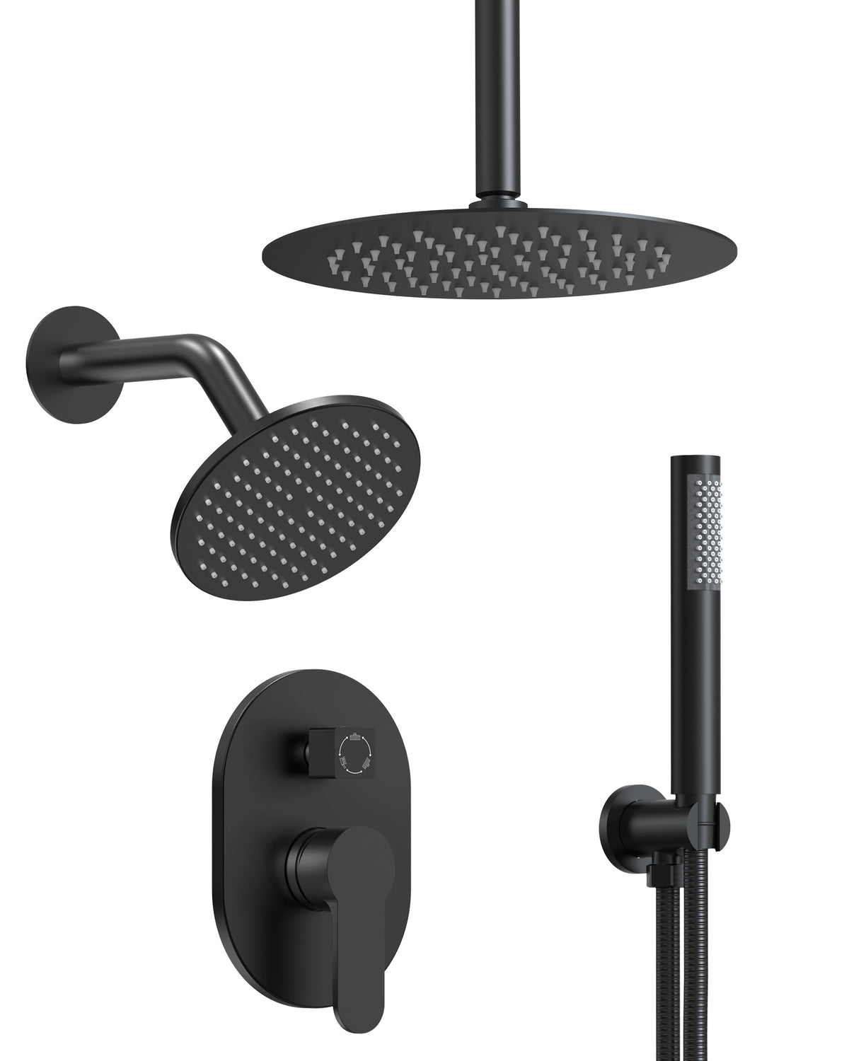 Ceiling-Mounted Dual Round-Head Shower System with Adjustable Handheld