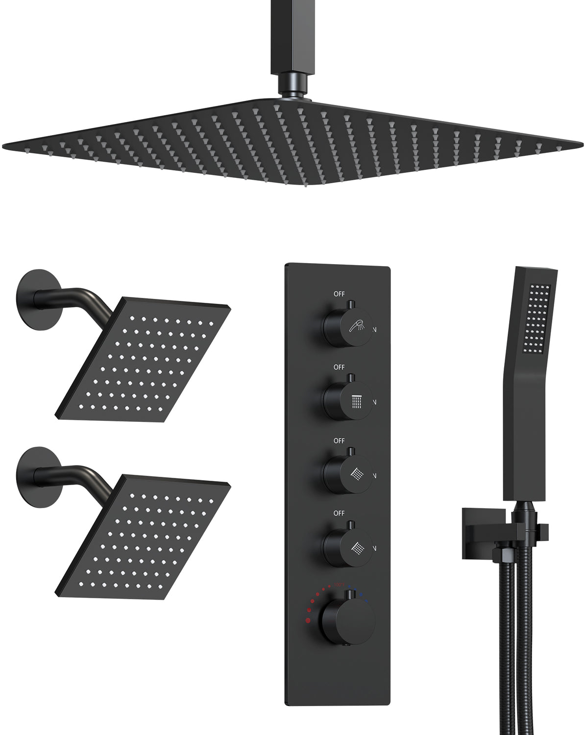 Ceiling-Mounted Triple-Head Shower System with Adjustable Handheld Spray