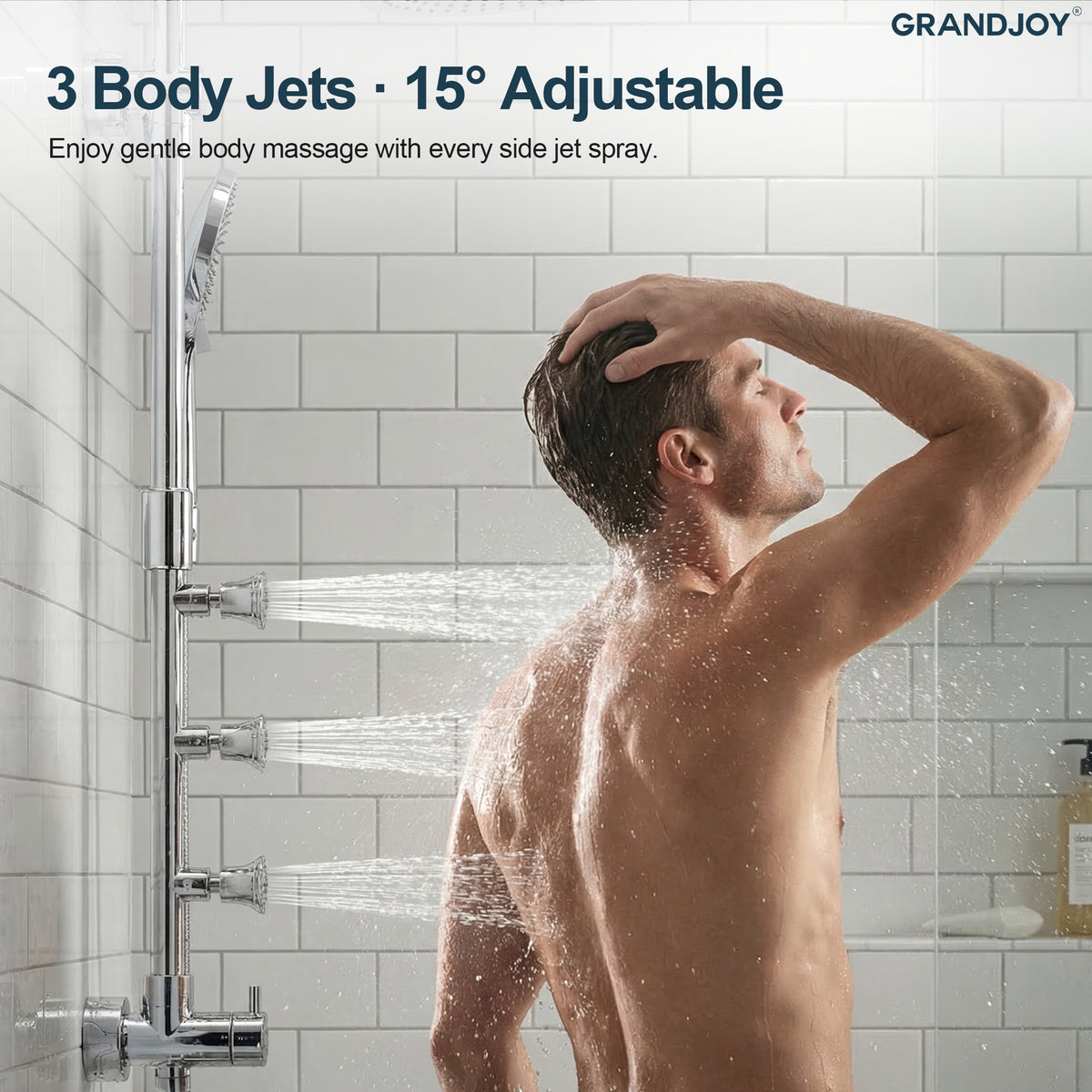 Exposed Rain Shower System with Handheld and Side Sprays