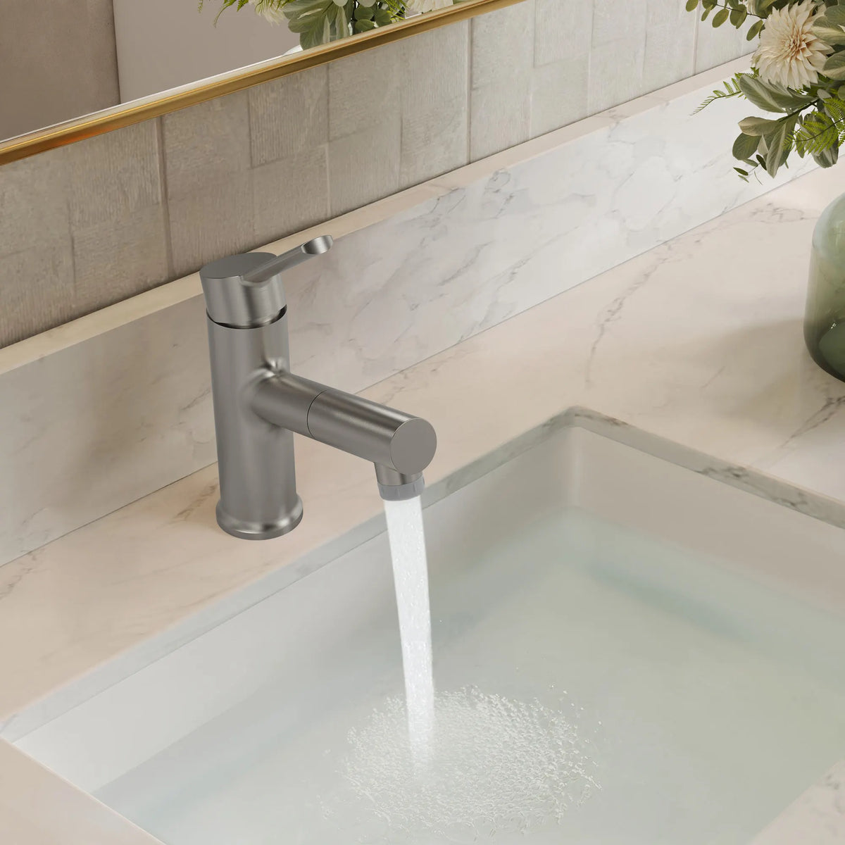 Single-Handle Pull-Out Bathroom Sink Faucet With Dual Spray Modes And Pop-Up Drain