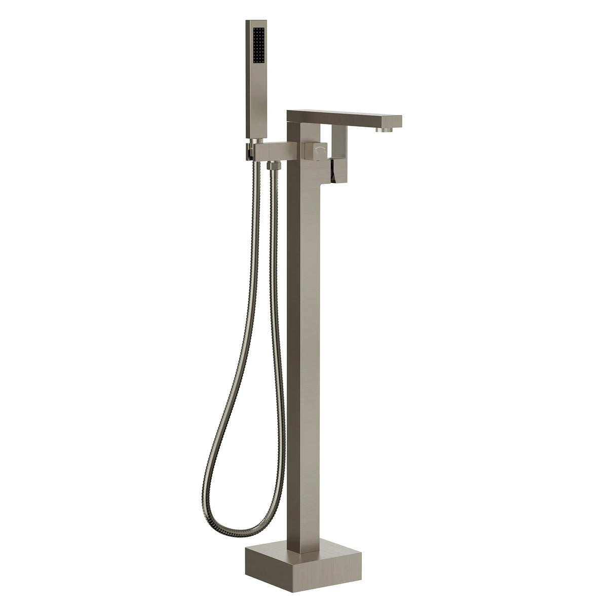 Freestanding Floor-Mounted Bathtub Faucet with Hand Shower and Swivel Spout