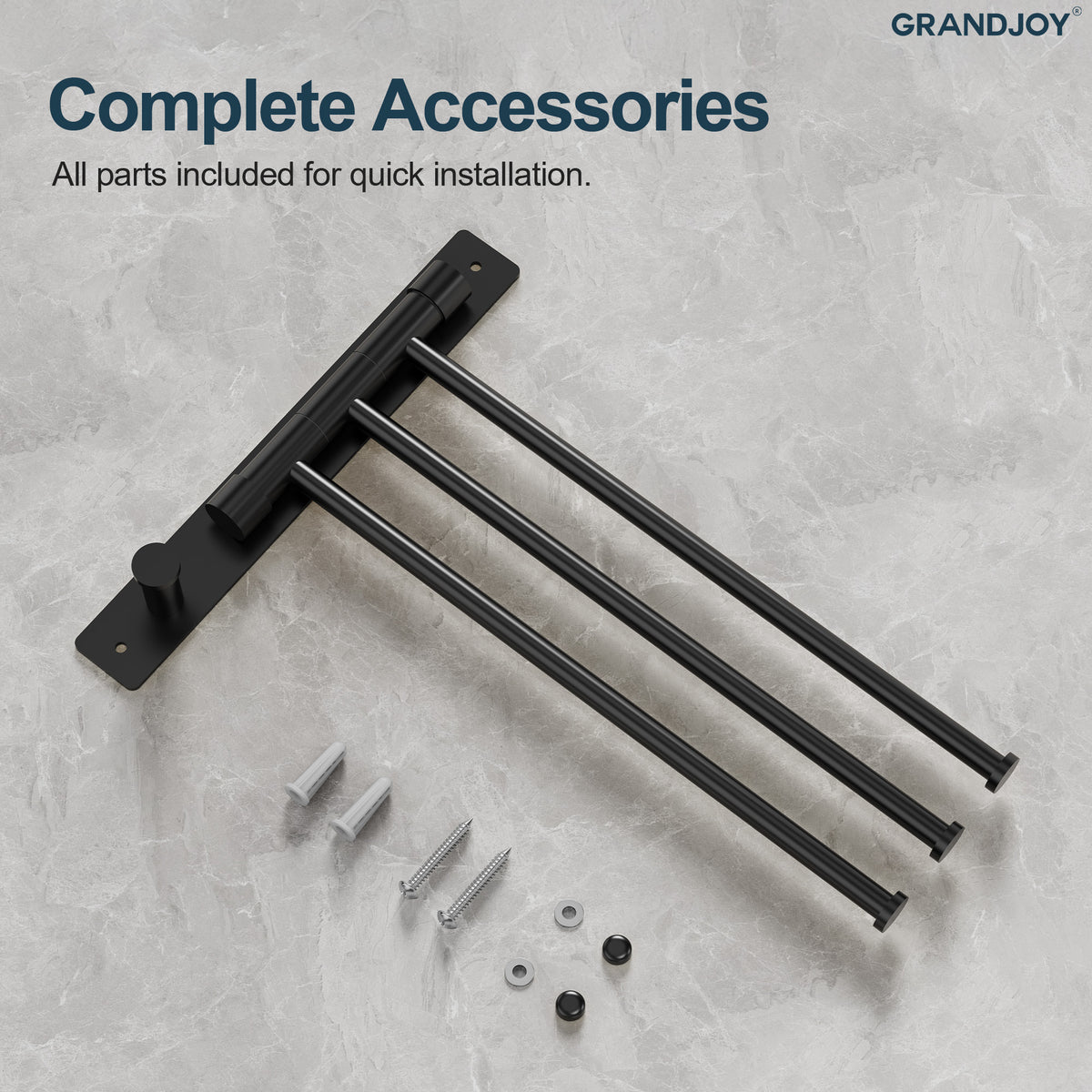 Three-Arm Wall-Mounted Rotating Stainless Steel Towel Rack for Bathrooms