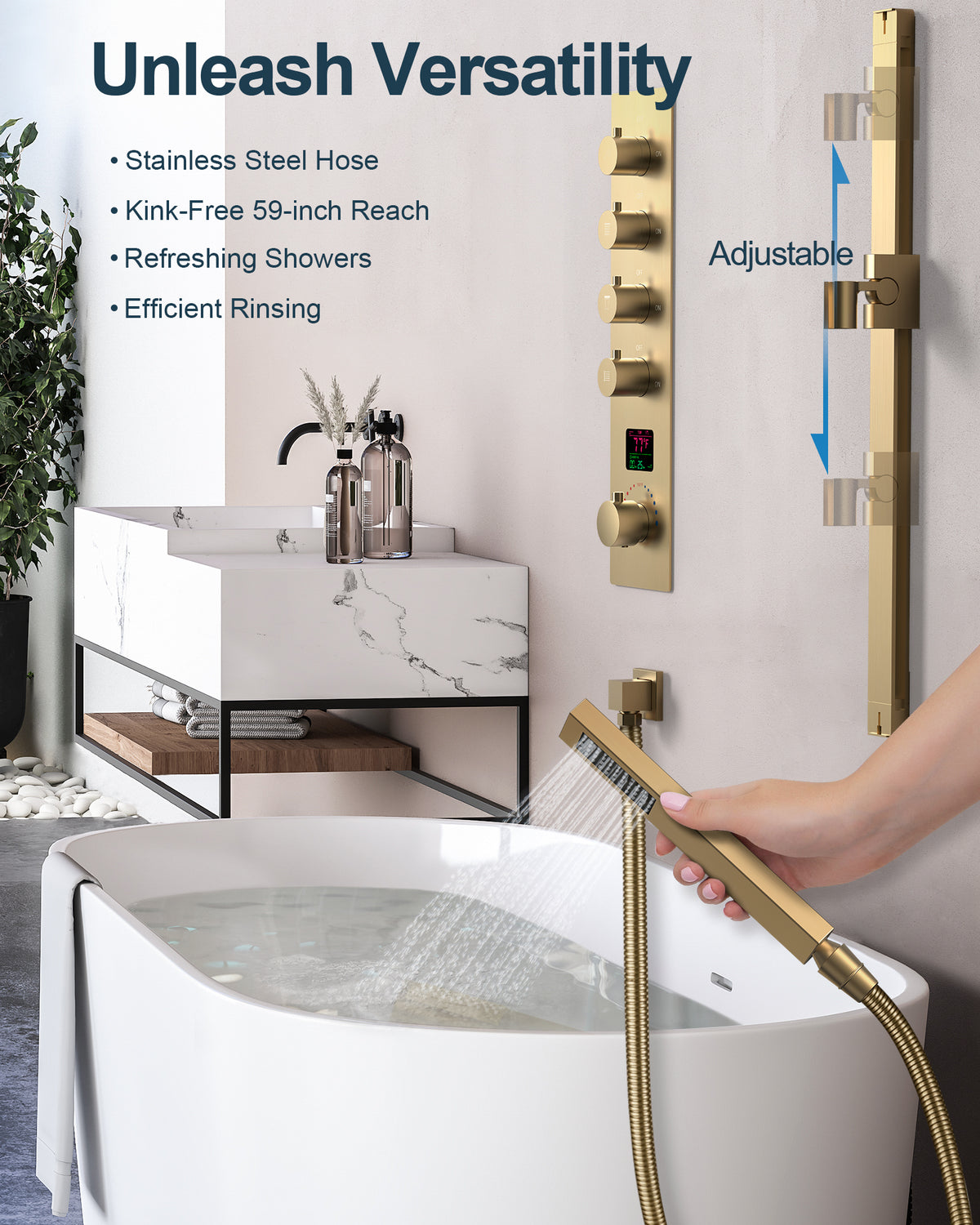 LED Ceiling-Mounted Thermostatic Shower System with Body Jets