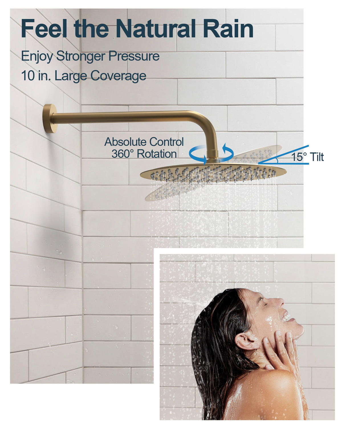 Round Wall-Mounted Shower System with Rainfall Head and Handheld