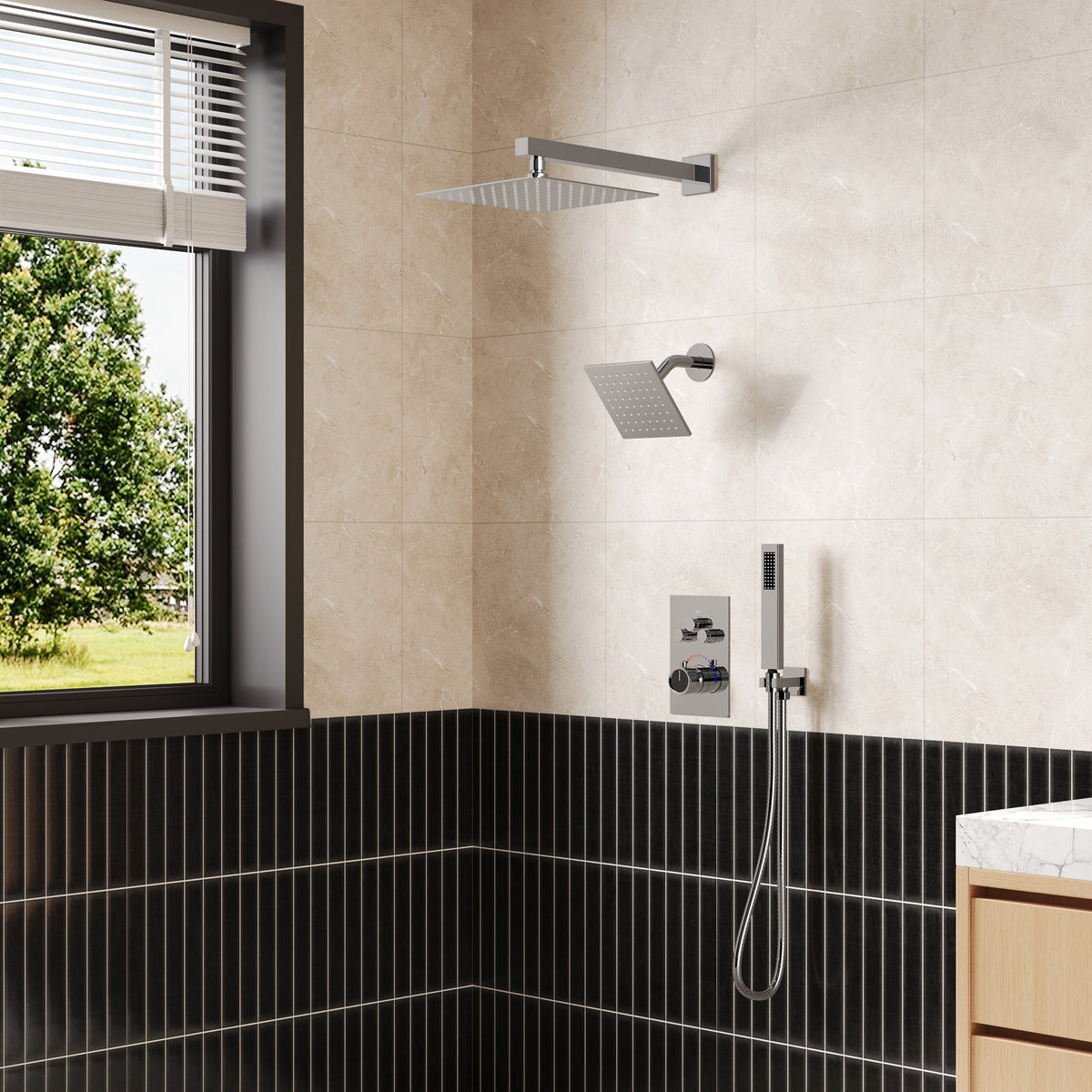 Wall-Mounted Thermostatic Dual Shower System with Handheld Spray