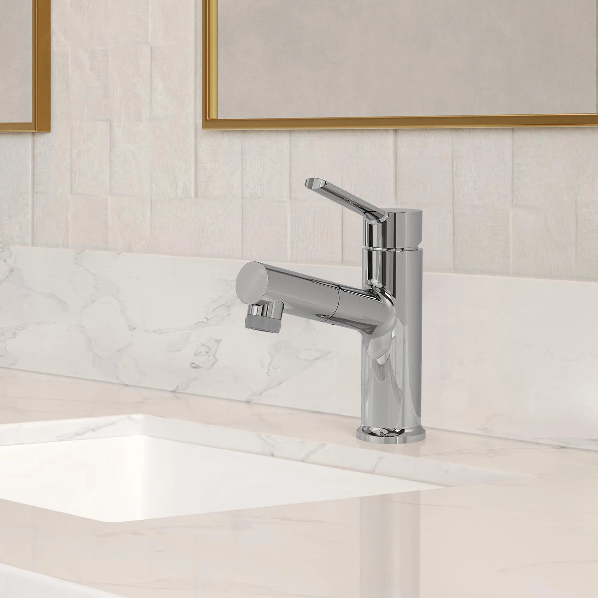 Single-Handle Pull-Out Bathroom Sink Faucet With Dual Spray Modes And Pop-Up Drain