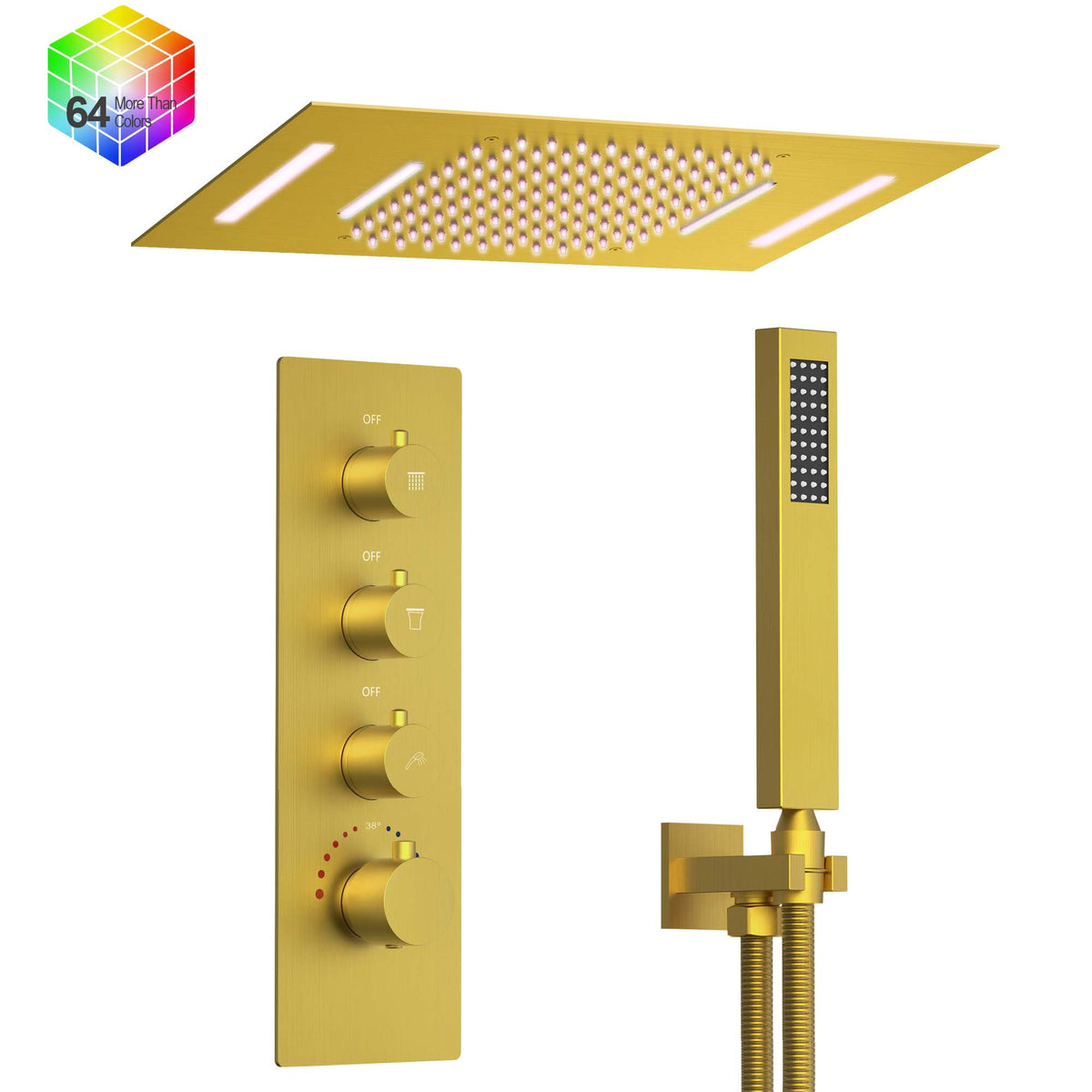 LED Ceiling-Mounted Thermostatic Rainfall and Waterfall Shower System