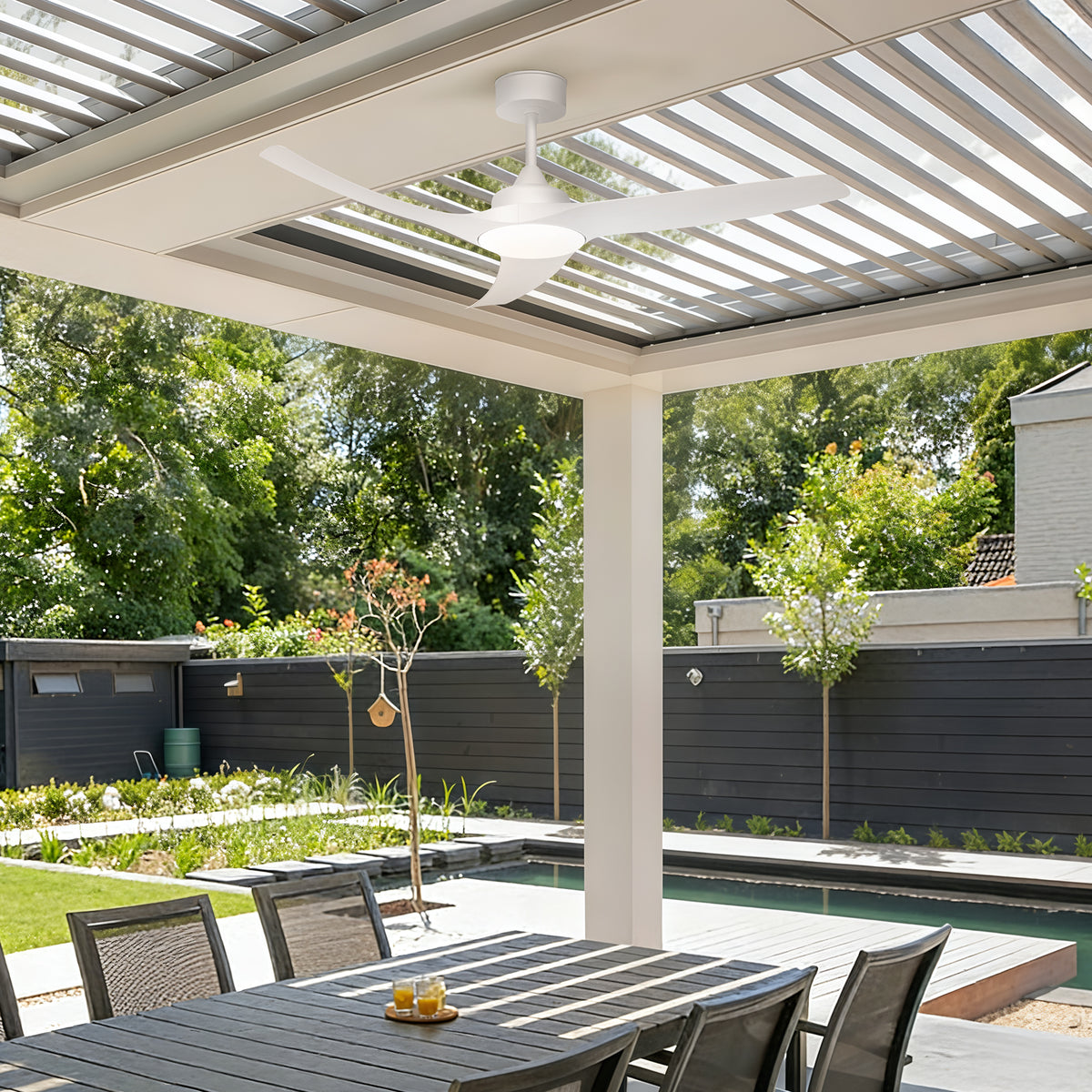 52-Inch Downrod Mount 3-Blade Indoor Outdoor Ceiling Fan with Light and Remote