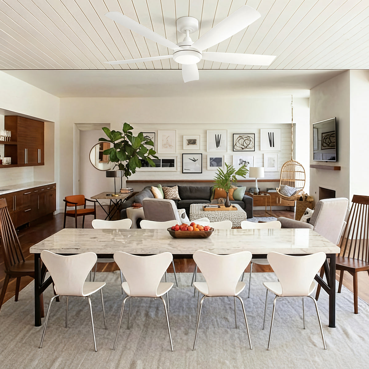 52-Inch Flush Mount 5-Blade Ceiling Fan with Light and Smart Control