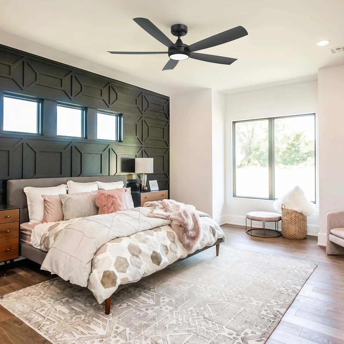 52-Inch Flush Mount 5-Blade Ceiling Fan with Light and Smart Control