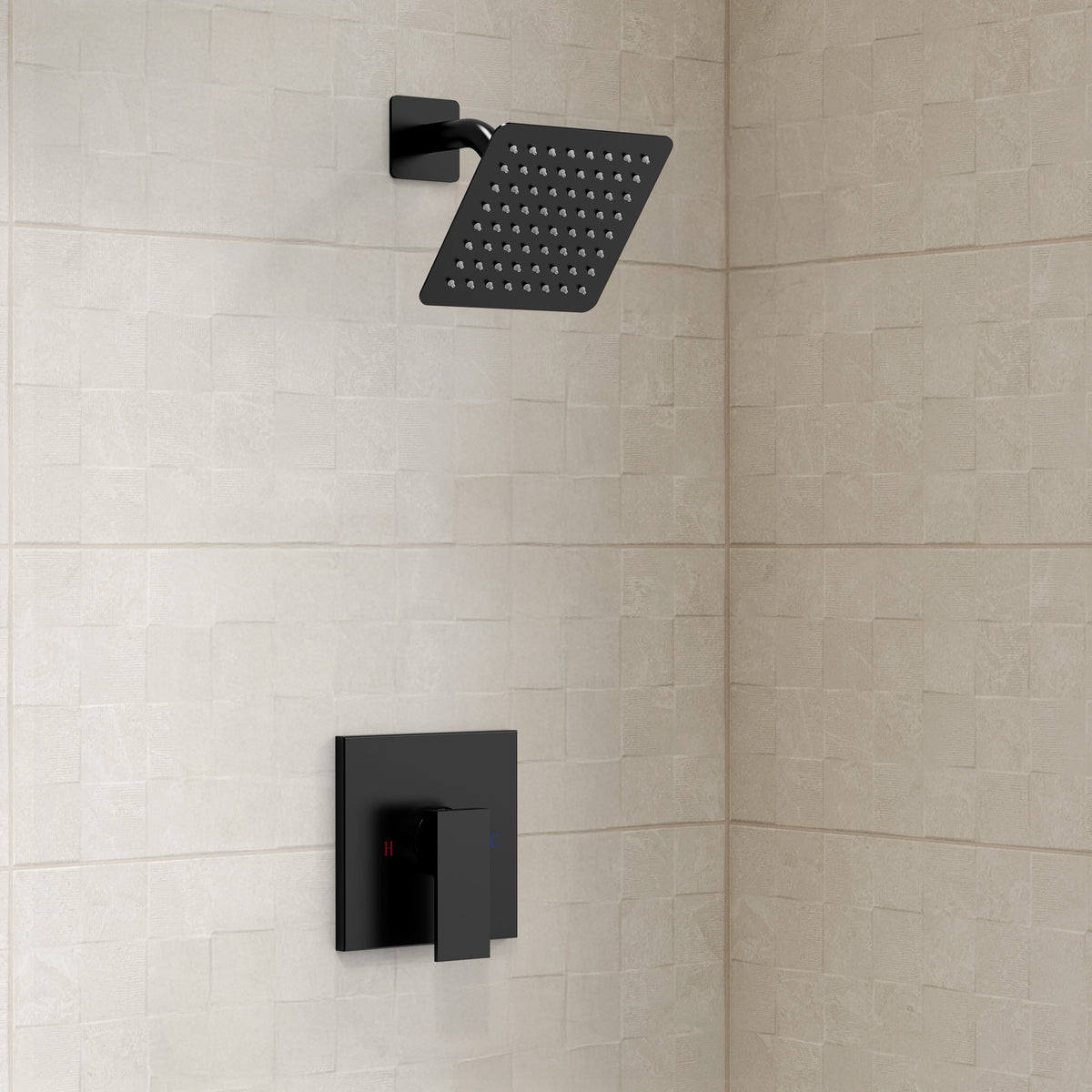 Wall-Mounted Square Rain Shower System with Pressure-Balanced Valve