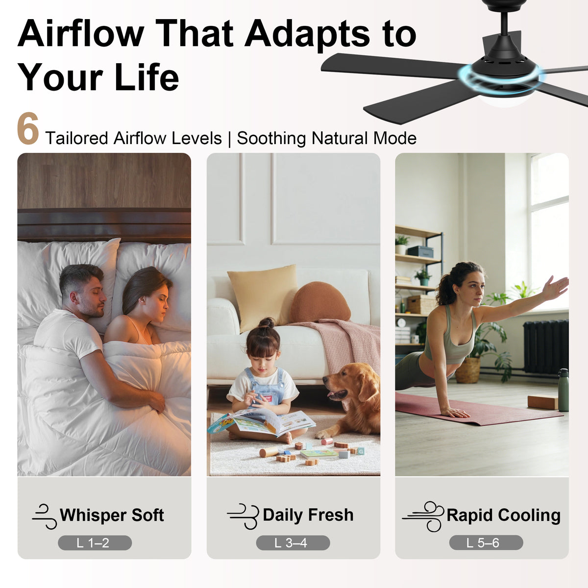 48-Inch Downrod Mount 5-Blade Ceiling Fan with Light and Smart Control