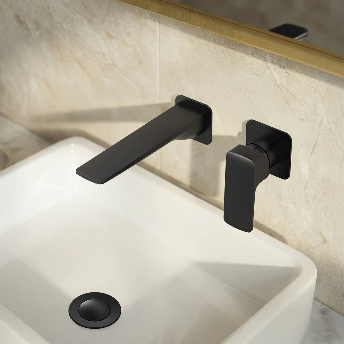 Single-Handle Wall-Mount Bathroom Sink Faucet With Pop-Up Drain