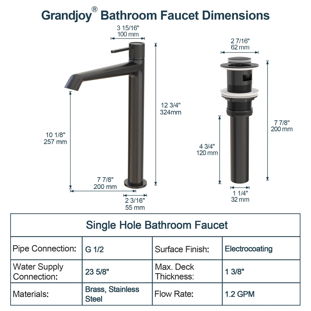 Single-Handle Vessel Bathroom Sink Faucet With Pop-Up Drain