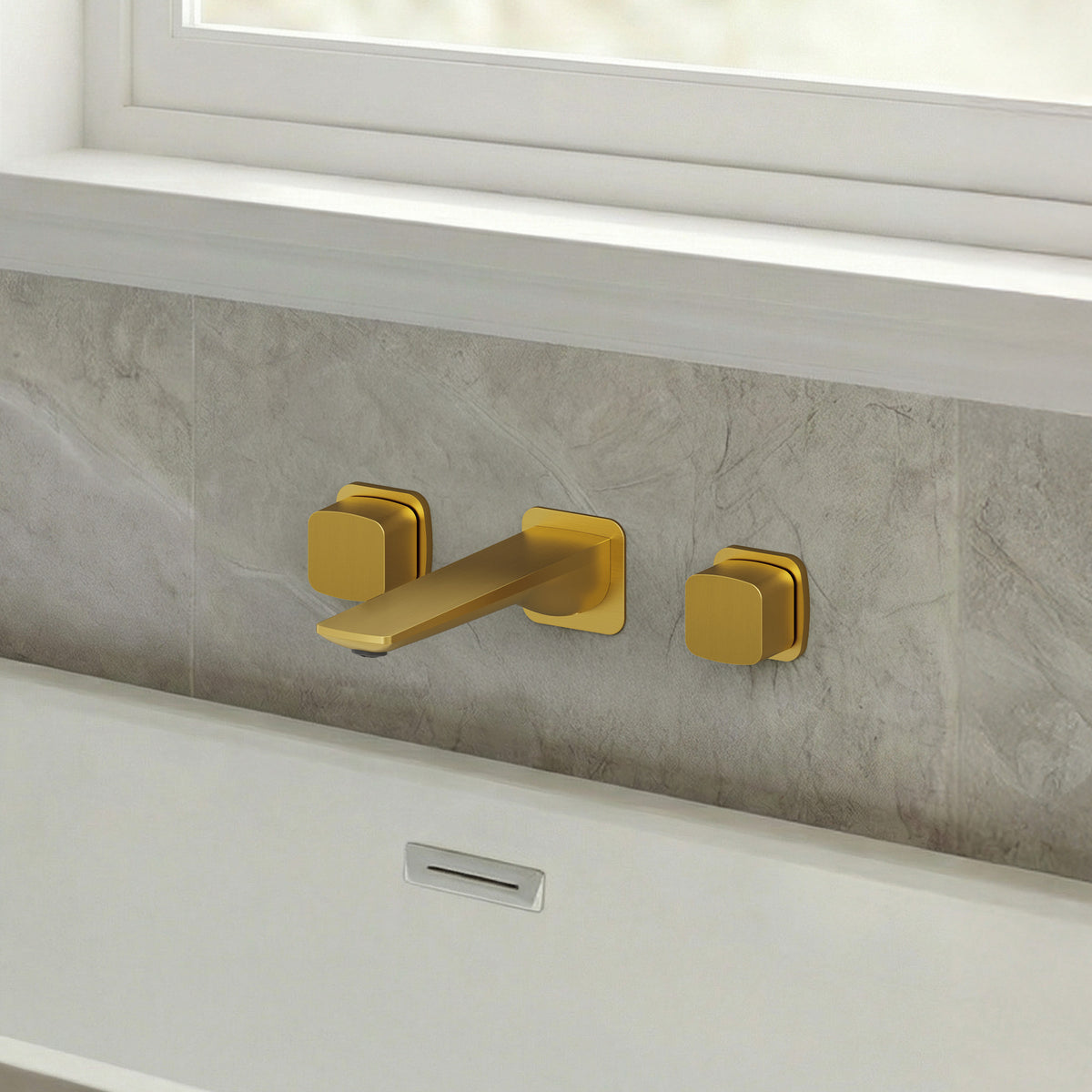 High-Flow Wall-Mounted Bathtub Faucet with Flat Spout and Dual Handles