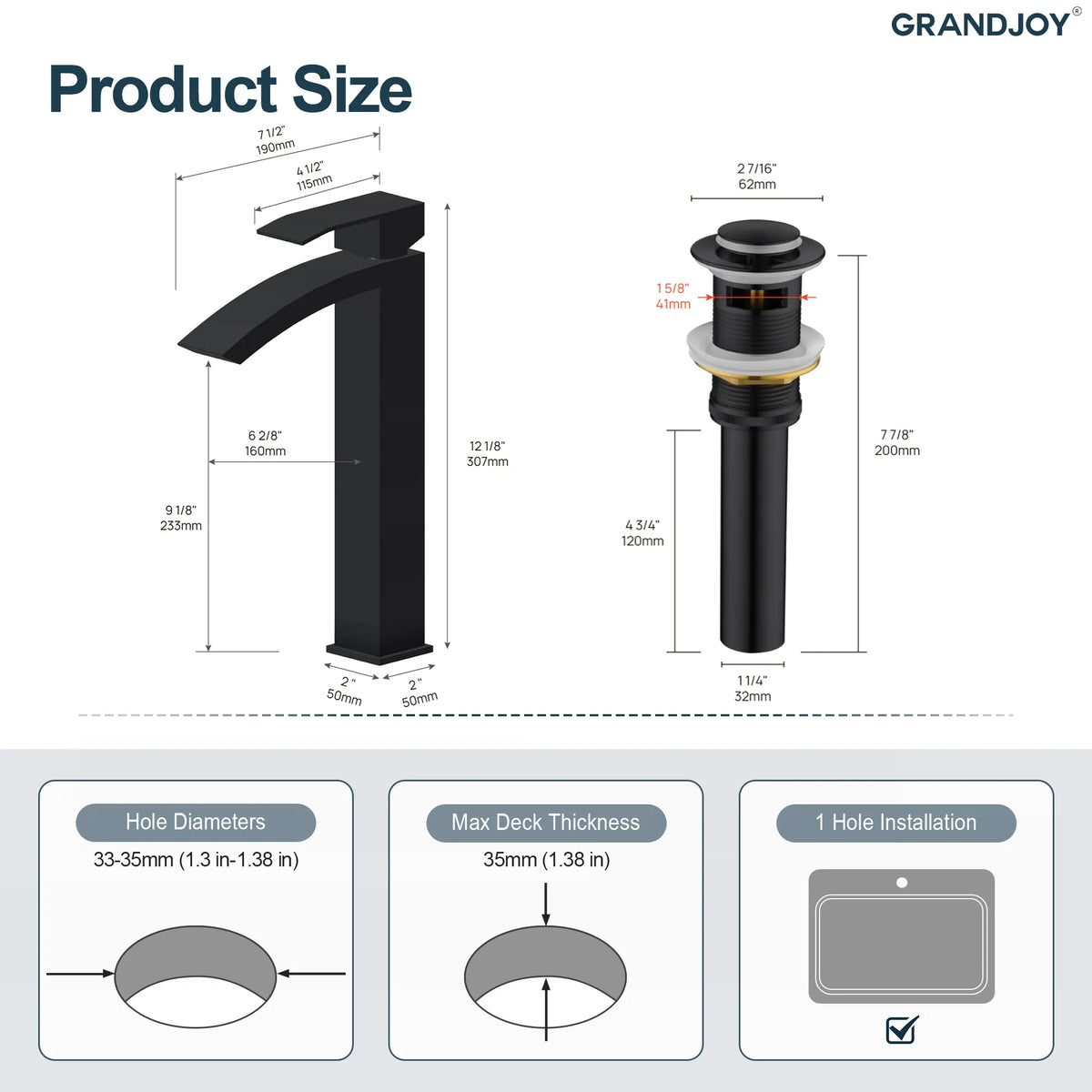Single-Handle Vessel Bathroom Sink Faucet With Pop-Up Drain