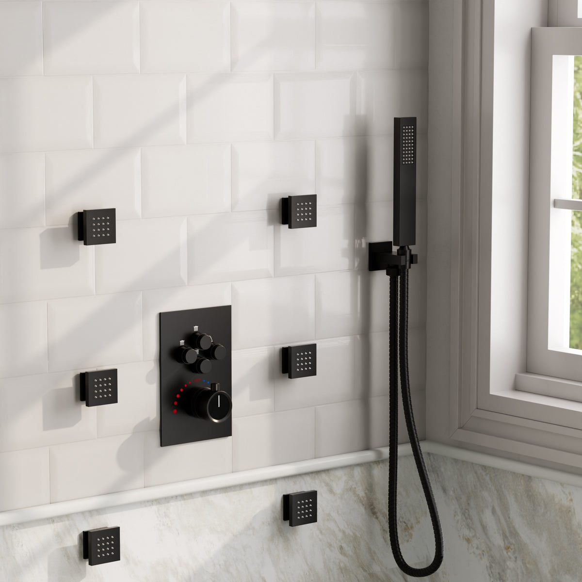 Square Wall-Mounted Dual Shower System with Body Jets