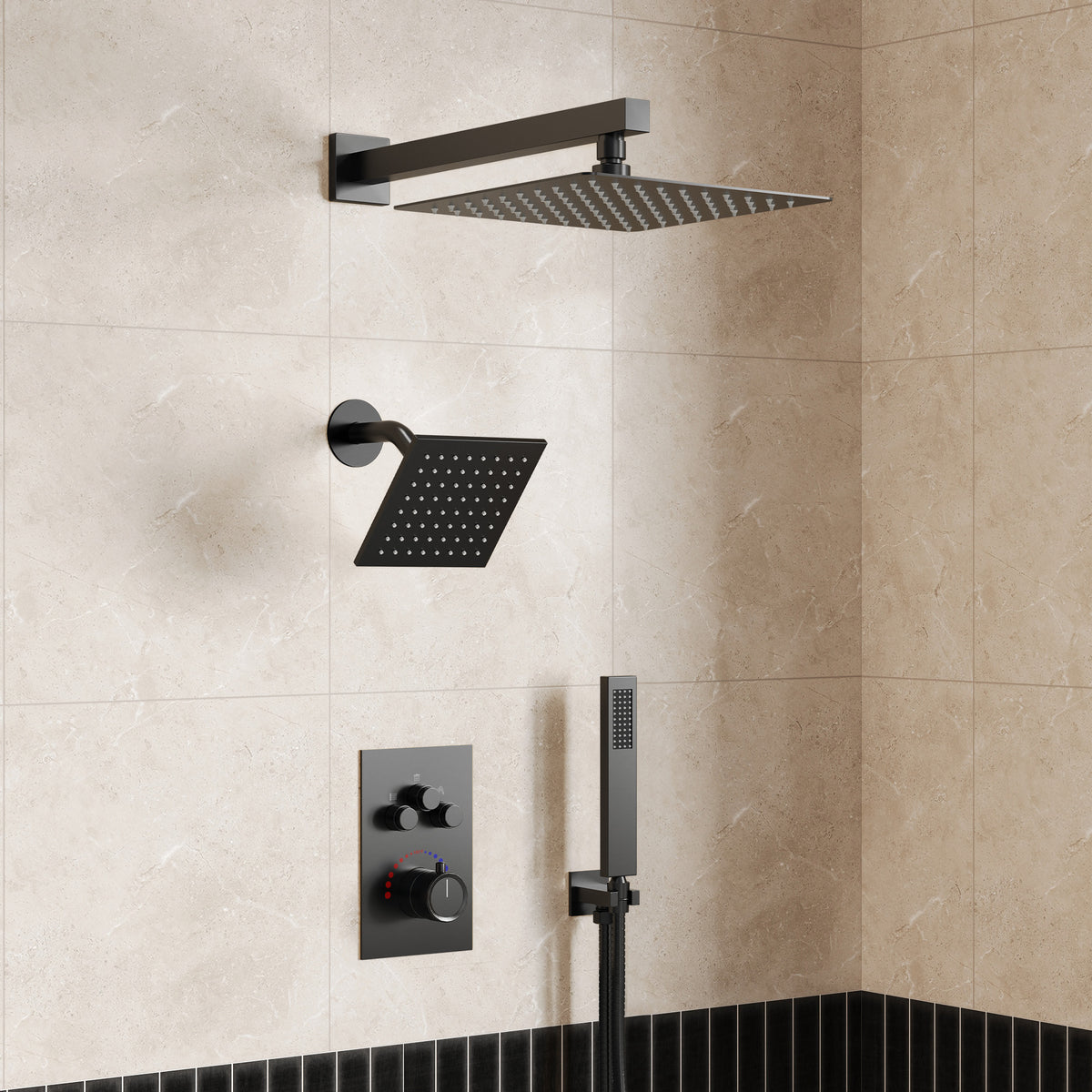 Wall-Mounted Thermostatic Dual Shower System with Handheld Spray
