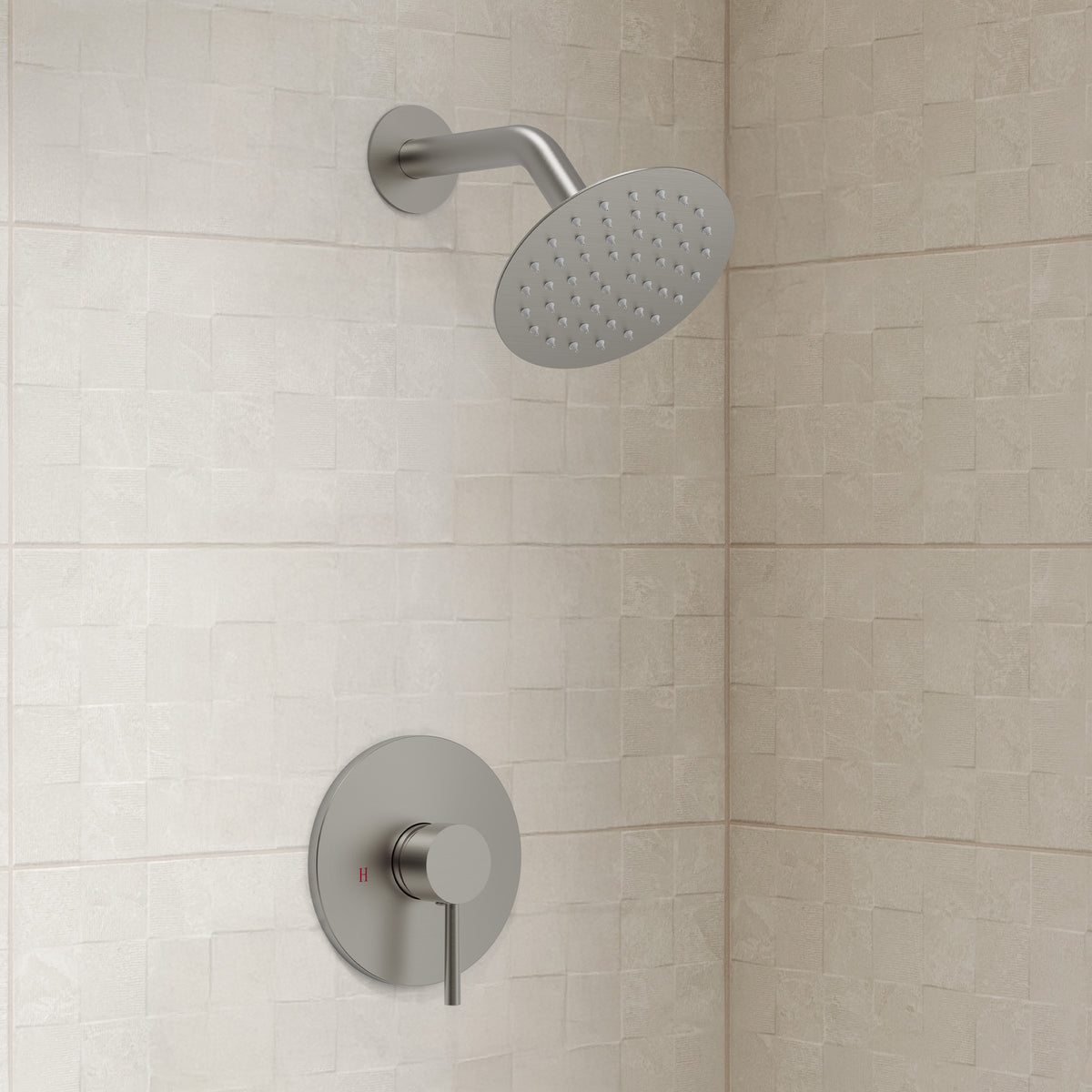 Round Wall-Mounted Rain Shower System with Pressure-Balanced Valve