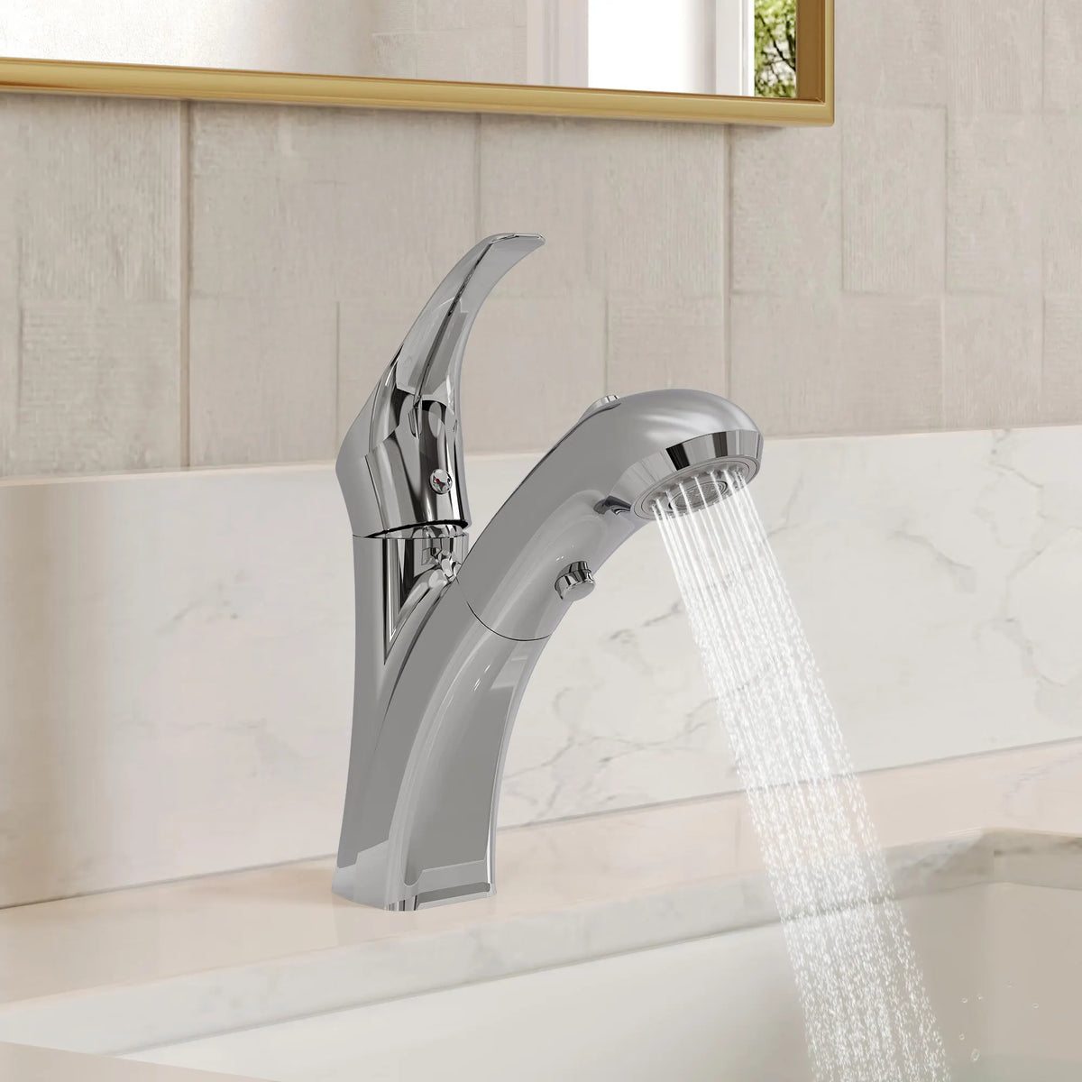 Single-Handle Pull-Out Bathroom Sink Faucet With Dual Spray Modes And Pop-Up Drain