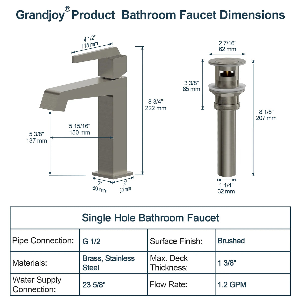Single-Handle Bathroom Sink Faucet With Pop-Up Drain