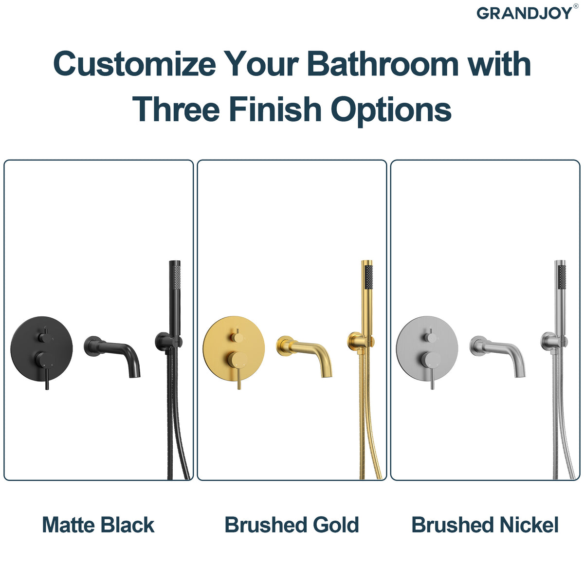 Wall-Mounted Bathtub Faucet with Hand Shower and Pressure-Balanced Valve