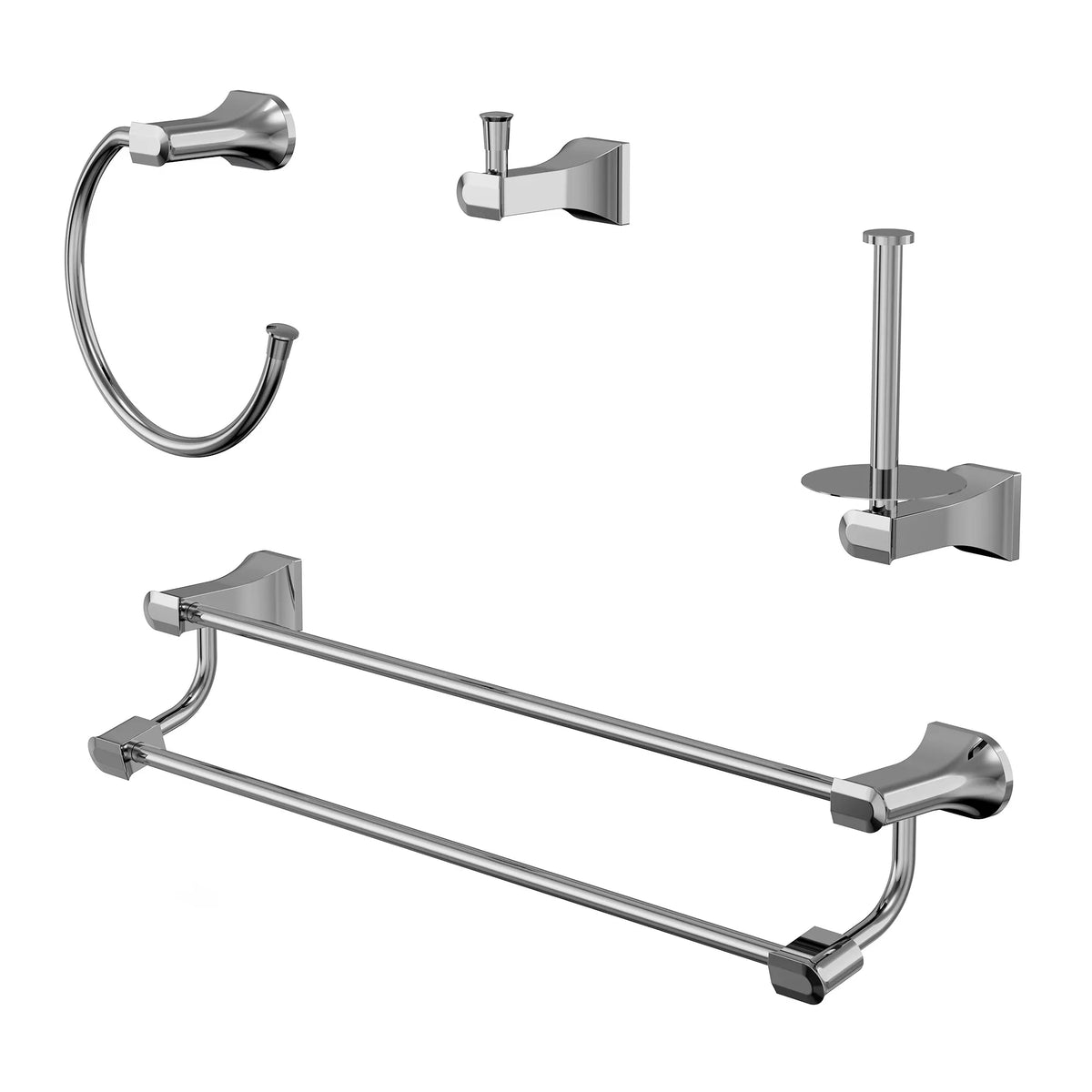 Four-Piece Wall-Mounted Bathroom Hardware Set with Dual Towel Rack