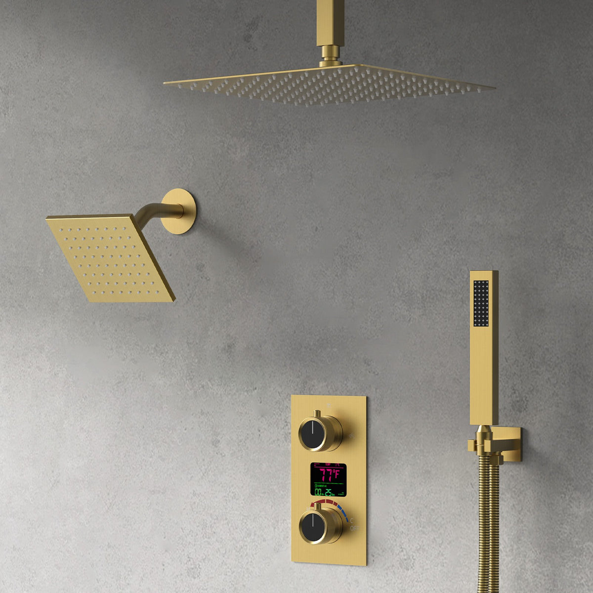 Ceiling-Mounted Dual Shower System with Adjustable Handheld Spray