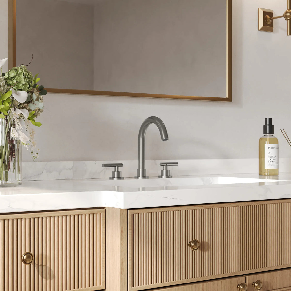 Two-Handle Mid Arc Widespread Bathroom Sink Faucet With Pop-Up Drain